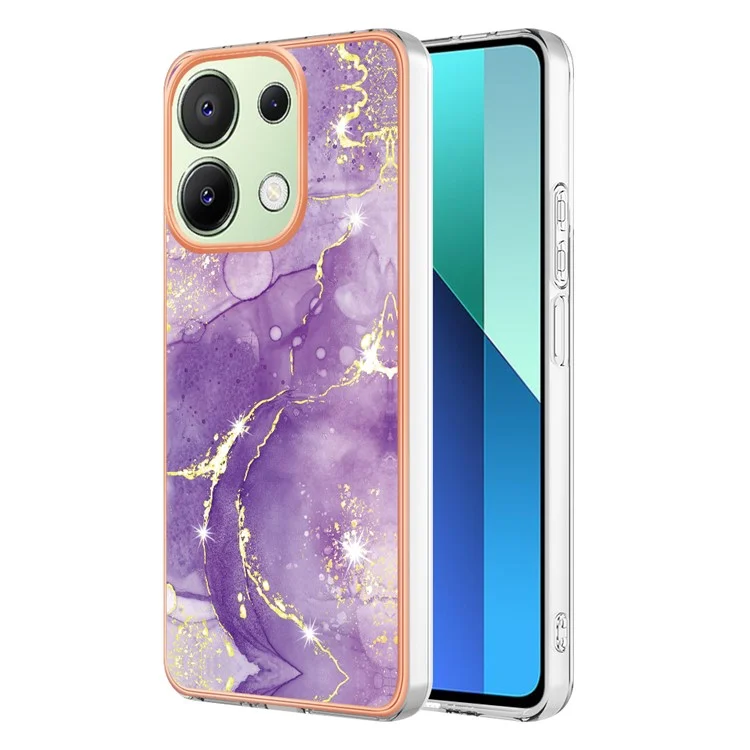 For Xiaomi Redmi Note 13 4G TPU Case with IMD Marble Pattern Electroplated Back Cover - Purple 002