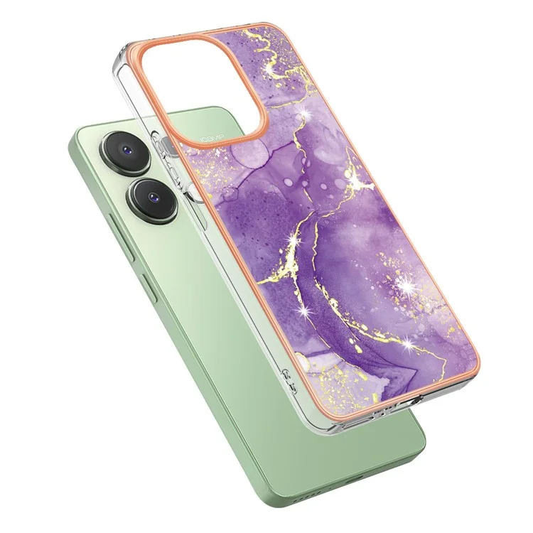 For Xiaomi Redmi Note 13 4G TPU Case with IMD Marble Pattern Electroplated Back Cover - Purple 002