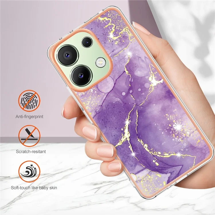 For Xiaomi Redmi Note 13 4G TPU Case with IMD Marble Pattern Electroplated Back Cover - Purple 002