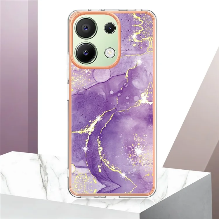 For Xiaomi Redmi Note 13 4G TPU Case with IMD Marble Pattern Electroplated Back Cover - Purple 002