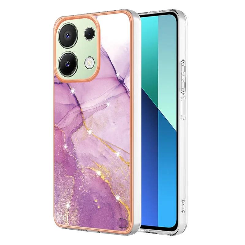 For Xiaomi Redmi Note 13 4G TPU Case with IMD Marble Pattern Electroplated Back Cover - Purple 001