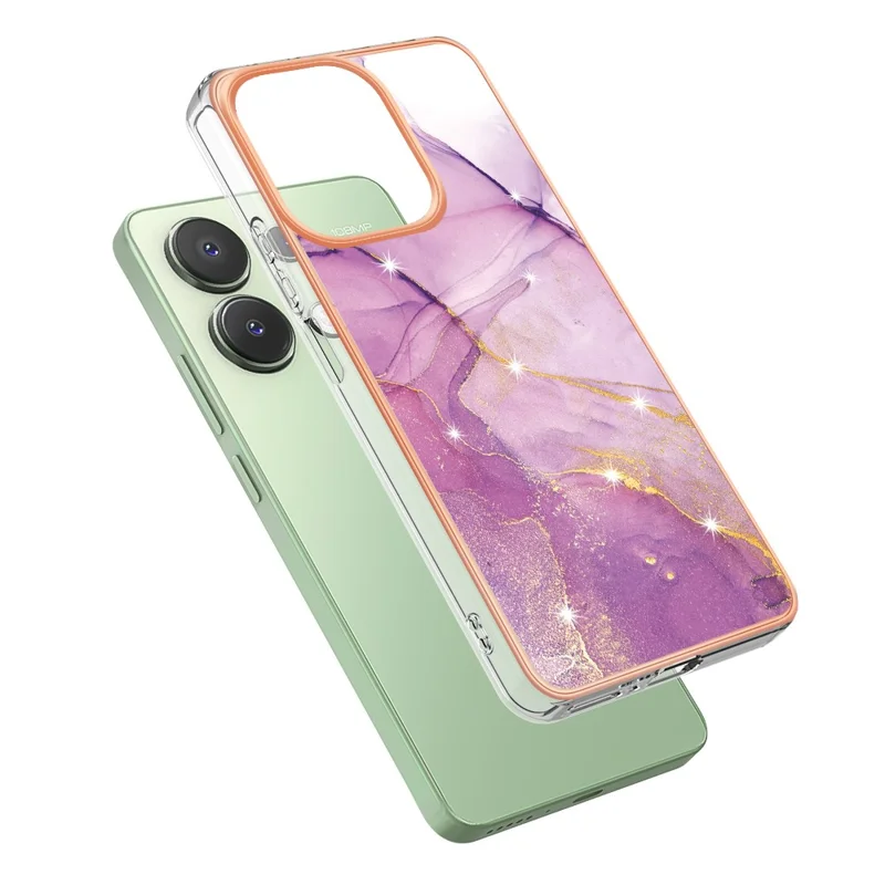 For Xiaomi Redmi Note 13 4G TPU Case with IMD Marble Pattern Electroplated Back Cover - Purple 001