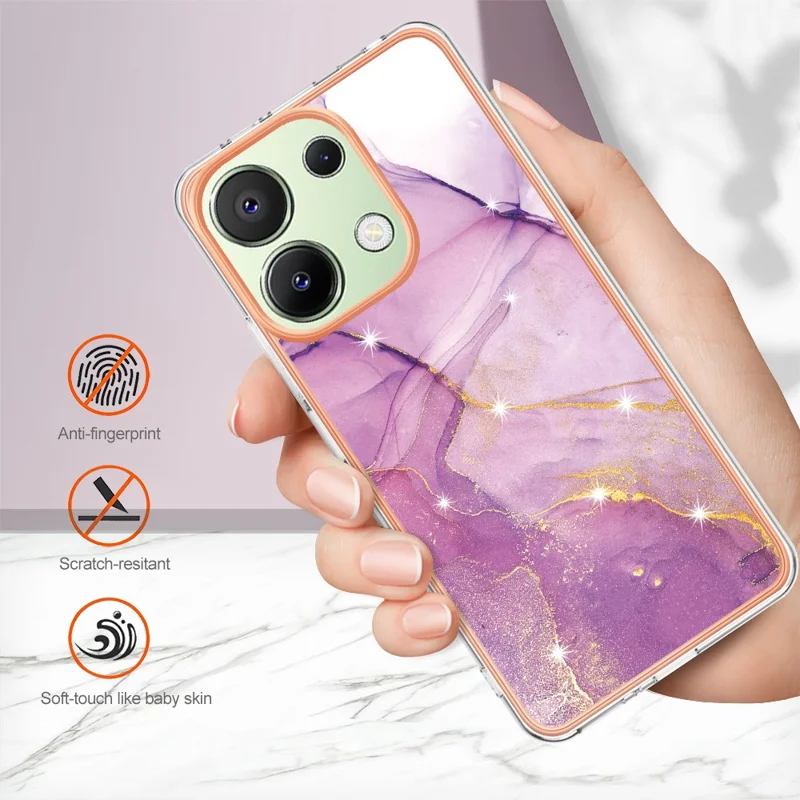 For Xiaomi Redmi Note 13 4G TPU Case with IMD Marble Pattern Electroplated Back Cover - Purple 001