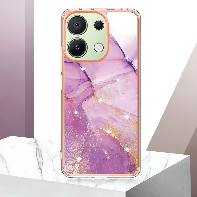 For Xiaomi Redmi Note 13 4G TPU Case with IMD Marble Pattern Electroplated Back Cover - Purple 001