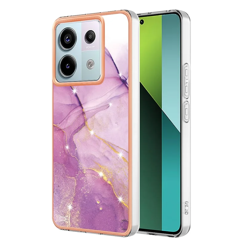 For Xiaomi Redmi Note 13 Pro 5G / Poco X6 5G TPU Case with IMD Marble Pattern Electroplated Back Cover - Purple 001