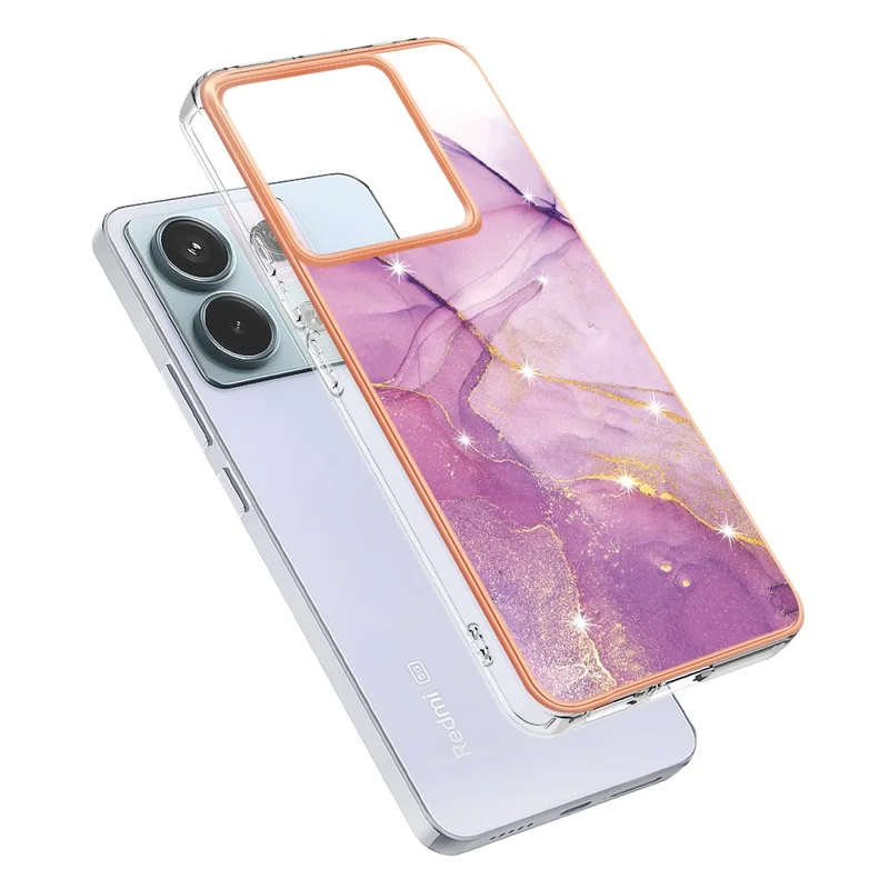 For Xiaomi Redmi Note 13 Pro 5G / Poco X6 5G TPU Case with IMD Marble Pattern Electroplated Back Cover - Purple 001