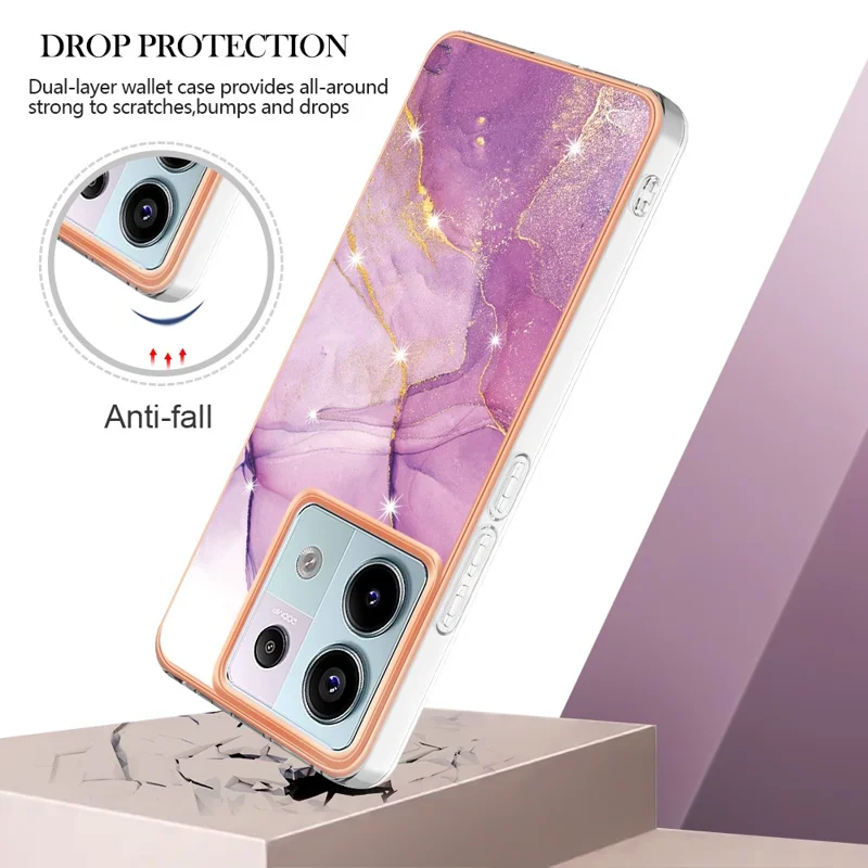 For Xiaomi Redmi Note 13 Pro 5G / Poco X6 5G TPU Case with IMD Marble Pattern Electroplated Back Cover - Purple 001