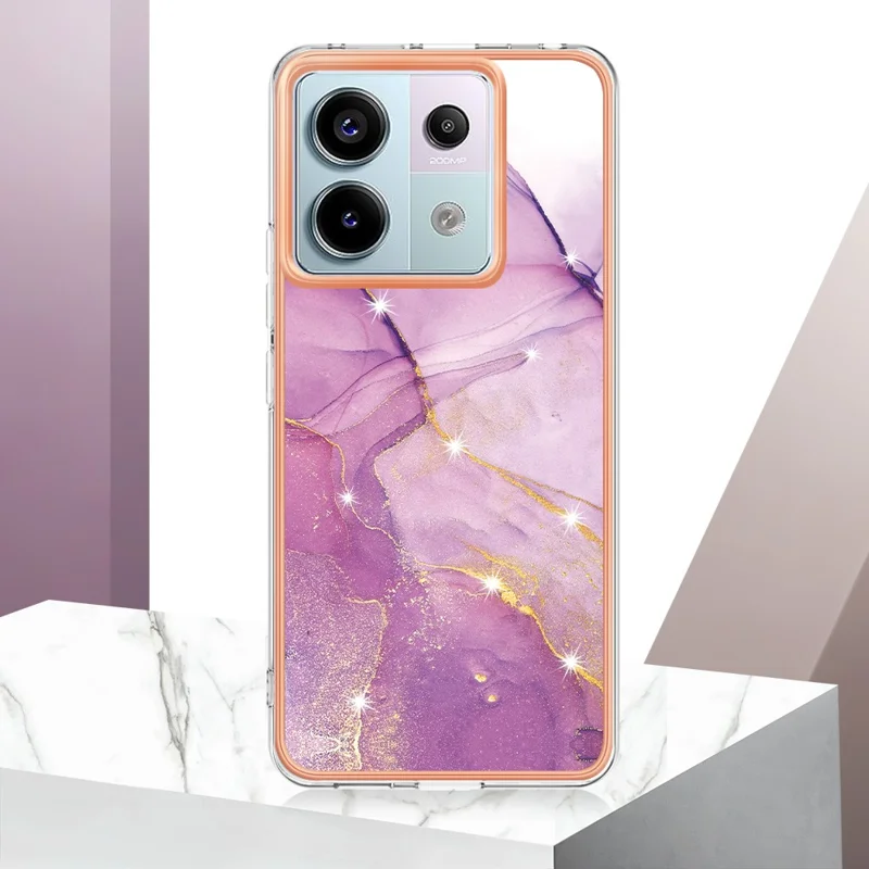 For Xiaomi Redmi Note 13 Pro 5G / Poco X6 5G TPU Case with IMD Marble Pattern Electroplated Back Cover - Purple 001