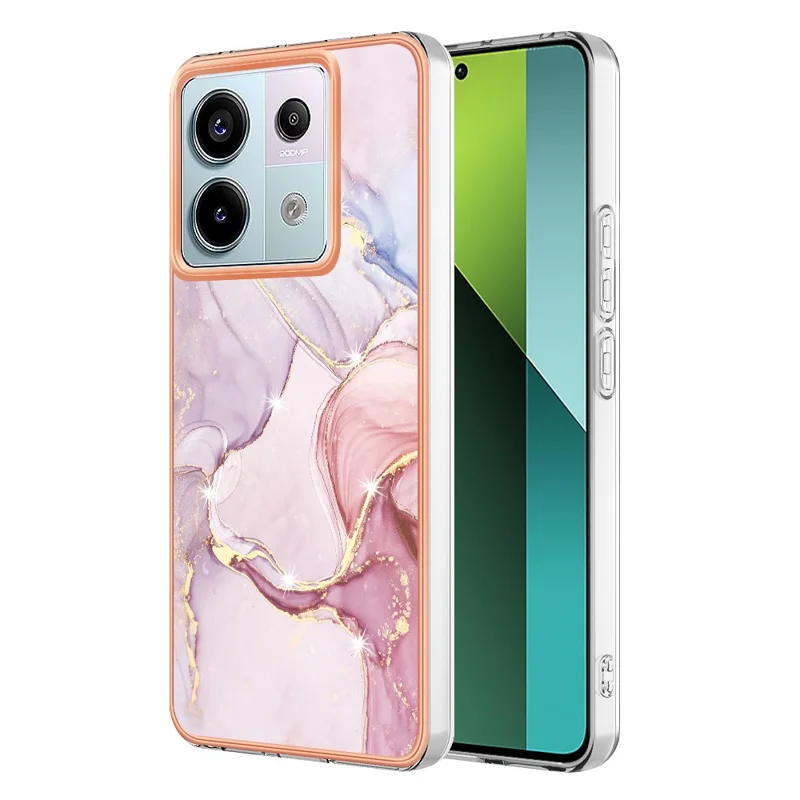 Série YB IMD-2 pour Xiaomi Redmi Note 13 Pro 5G / Poco X6 5G Coque Motif Marbre Placage Électrolytique Étui TPU - Or Rose 005