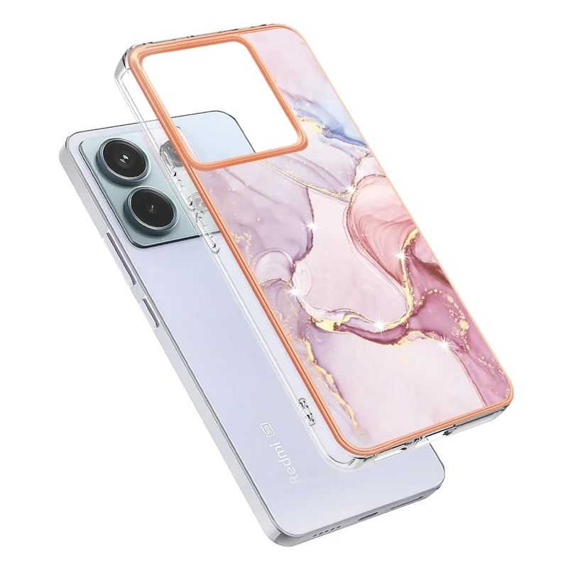 Série YB IMD-2 pour Xiaomi Redmi Note 13 Pro 5G / Poco X6 5G Coque Motif Marbre Placage Électrolytique Étui TPU - Or Rose 005