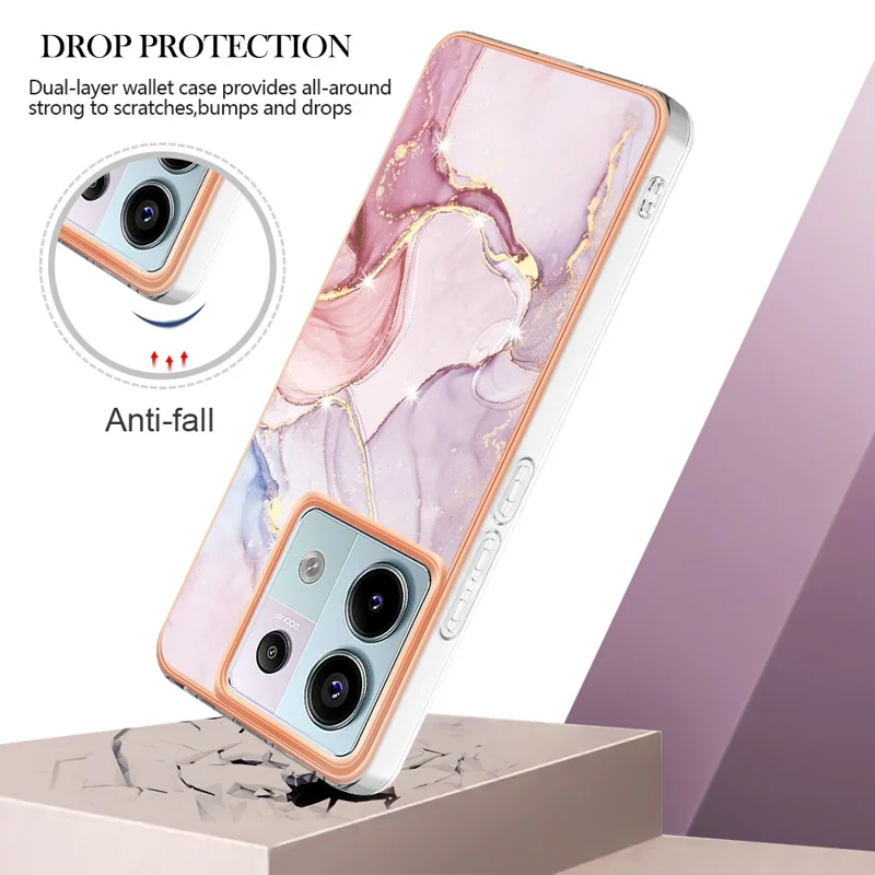 Série YB IMD-2 pour Xiaomi Redmi Note 13 Pro 5G / Poco X6 5G Coque Motif Marbre Placage Électrolytique Étui TPU - Or Rose 005