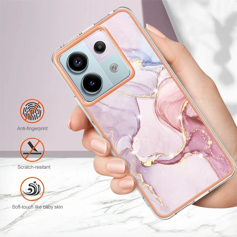 Série YB IMD-2 pour Xiaomi Redmi Note 13 Pro 5G / Poco X6 5G Coque Motif Marbre Placage Électrolytique Étui TPU - Or Rose 005