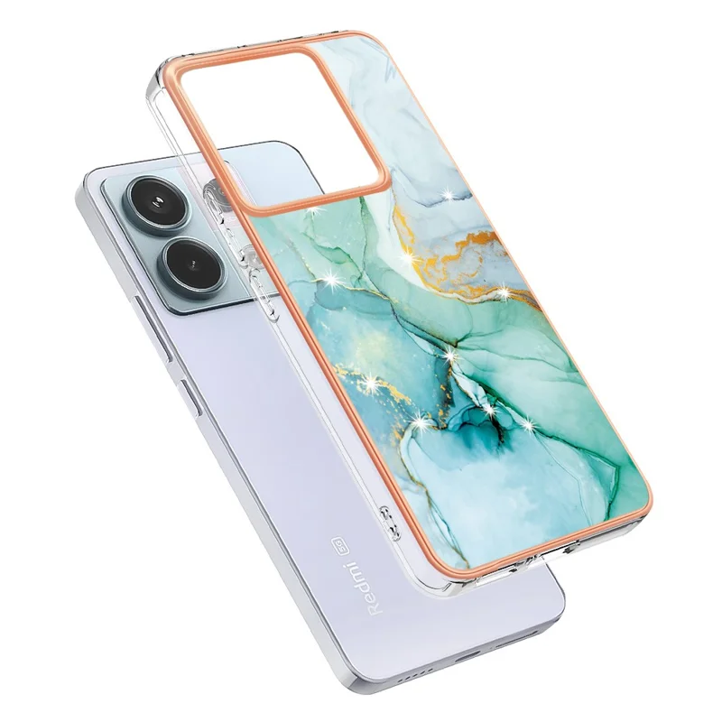 YB IMD Series-2 Pour Xiaomi Redmi Note 13 Pro 5G / Poco X6 5G Étui Motif Marbre Revêtement Électrolytique TPU - Vert 003