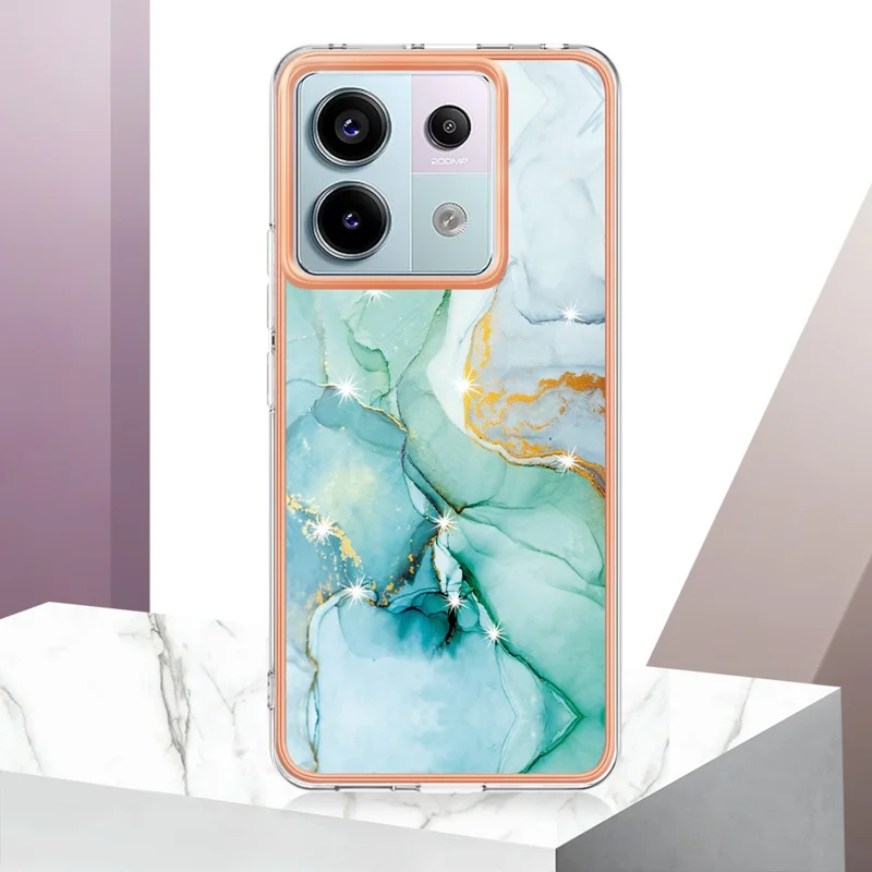 YB IMD Series-2 Pour Xiaomi Redmi Note 13 Pro 5G / Poco X6 5G Étui Motif Marbre Revêtement Électrolytique TPU - Vert 003