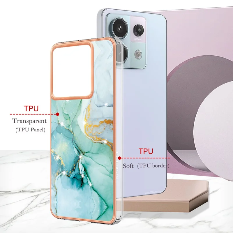 YB IMD Series-2 Pour Xiaomi Redmi Note 13 Pro 5G / Poco X6 5G Étui Motif Marbre Revêtement Électrolytique TPU - Vert 003