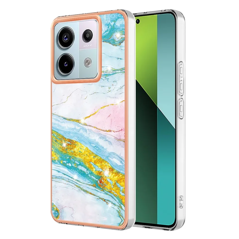 For Xiaomi Redmi Note 13 Pro 5G / Poco X6 5G TPU Case with IMD Marble Pattern Electroplated Back Cover - Green 004