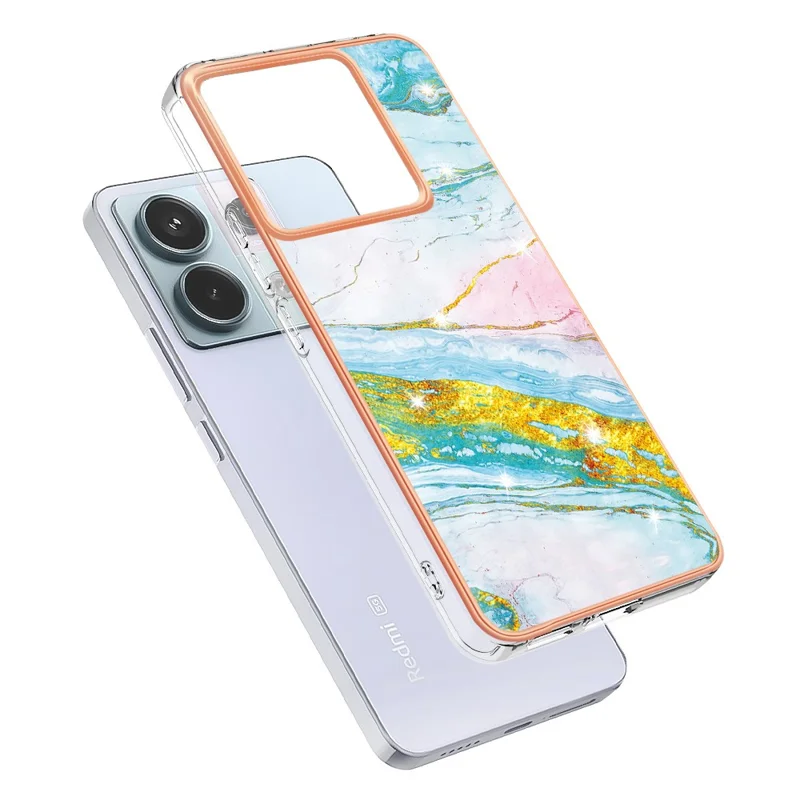 For Xiaomi Redmi Note 13 Pro 5G / Poco X6 5G TPU Case with IMD Marble Pattern Electroplated Back Cover - Green 004