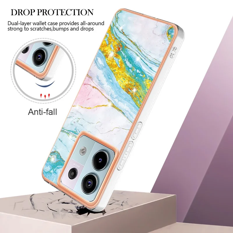 For Xiaomi Redmi Note 13 Pro 5G / Poco X6 5G TPU Case with IMD Marble Pattern Electroplated Back Cover - Green 004