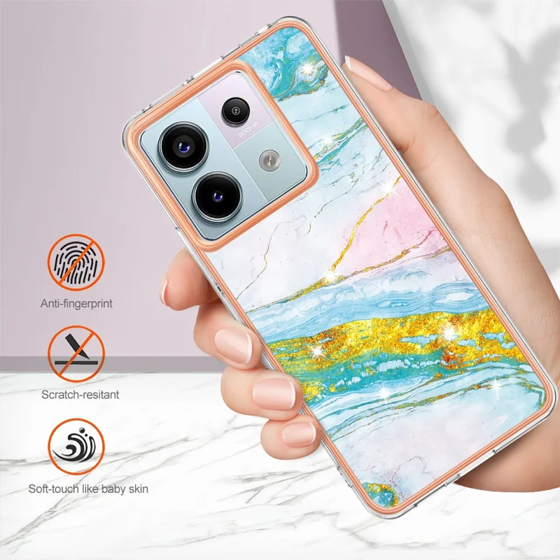 For Xiaomi Redmi Note 13 Pro 5G / Poco X6 5G TPU Case with IMD Marble Pattern Electroplated Back Cover - Green 004