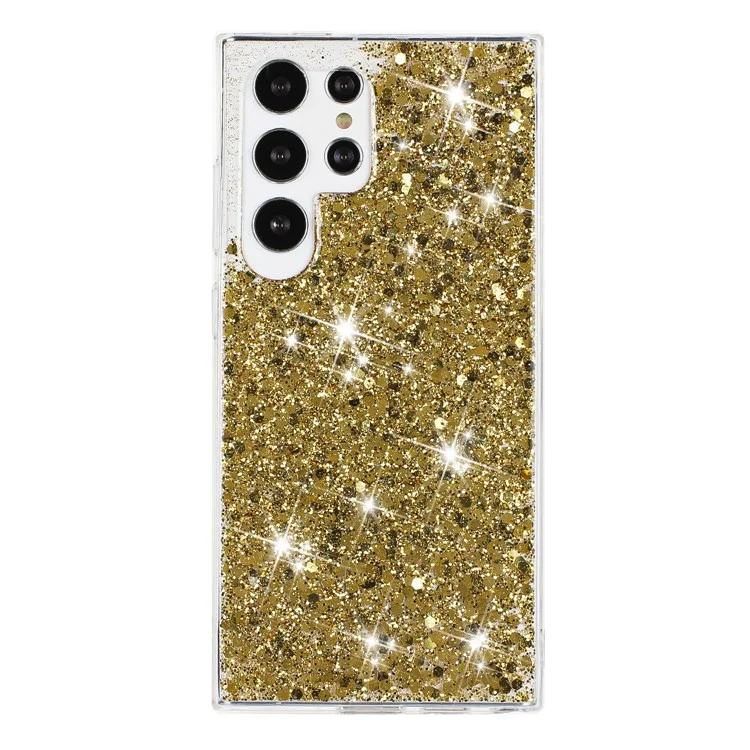 For Samsung Galaxy S23 Ultra Phone Case Anti-scratch Epoxy Glittery TPU Back Cover - Gold