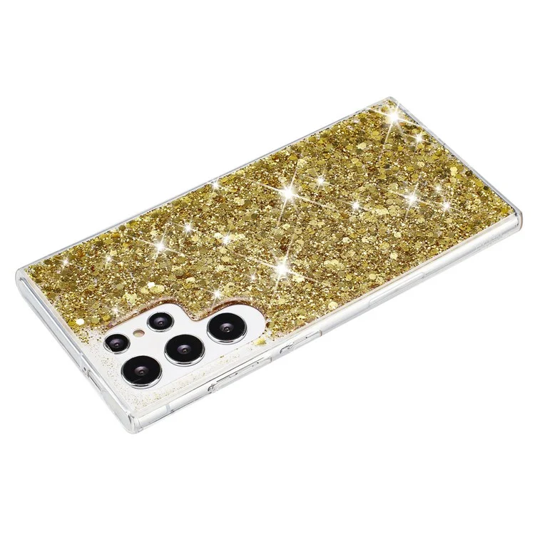 For Samsung Galaxy S23 Ultra Phone Case Anti-scratch Epoxy Glittery TPU Back Cover - Gold