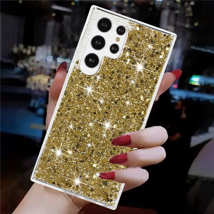 For Samsung Galaxy S23 Ultra Phone Case Anti-scratch Epoxy Glittery TPU Back Cover - Gold