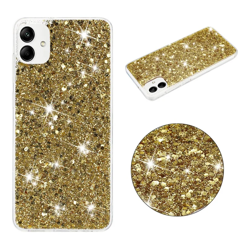 Phone Protector for Samsung Galaxy A05 4G Case Epoxy Glittery Powder TPU Phone Cover - Gold