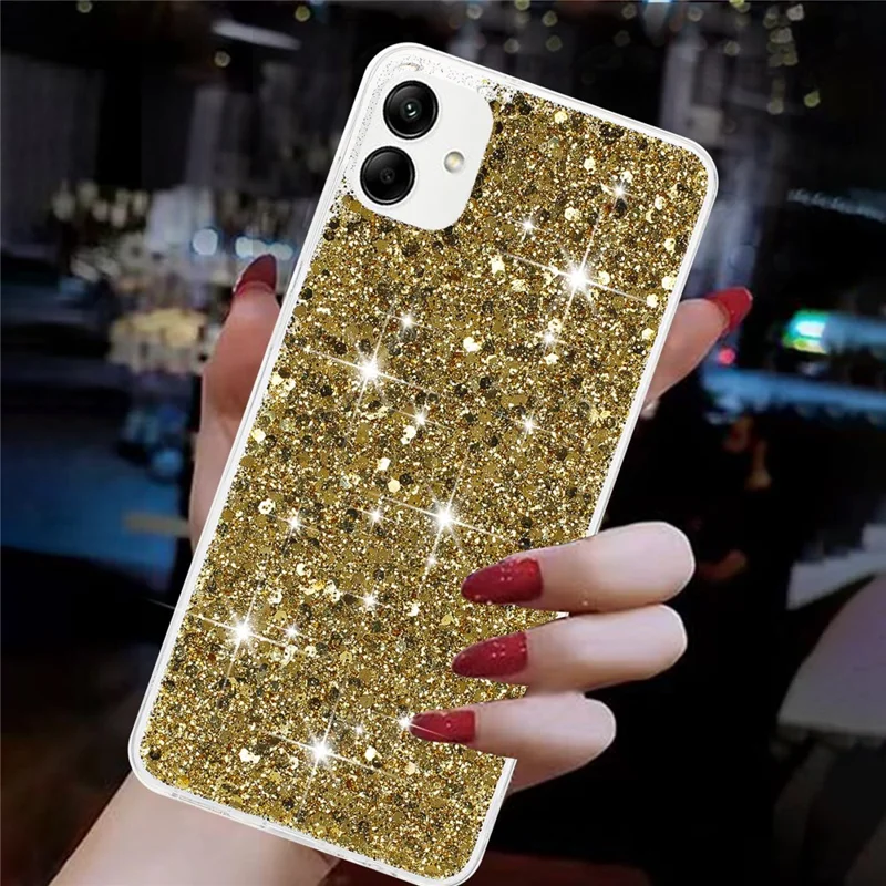 Phone Protector for Samsung Galaxy A05 4G Case Epoxy Glittery Powder TPU Phone Cover - Gold