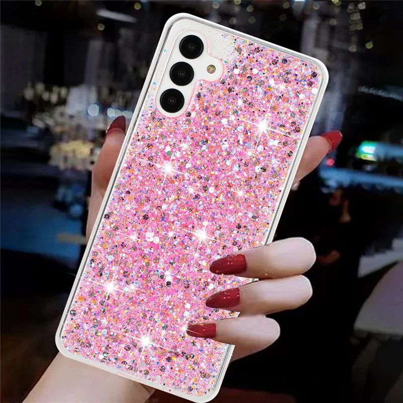 For Samsung Galaxy A14 4G / 5G Drop Protection TPU Phone Case Epoxy Glittery Phone Cover - Pink