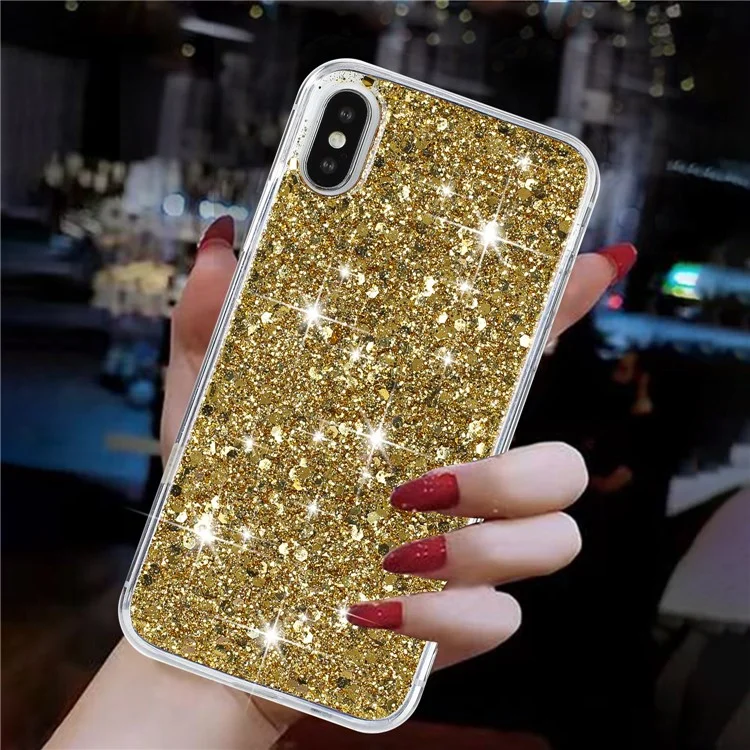 Capa para iPhone X / XS Epoxy Protective Phone Cover Pó Brilhante TPU Phone Shell - Ouro