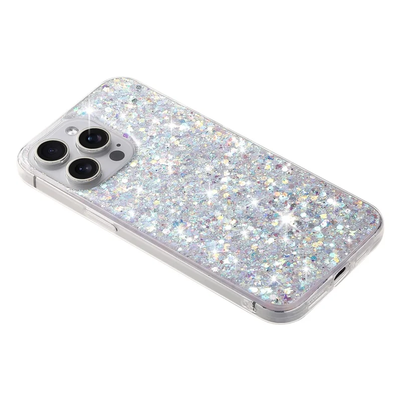 For iPhone 15 Pro Anti-Scratch TPU Phone Case Epoxy Glittery Powder Phone Cover - White