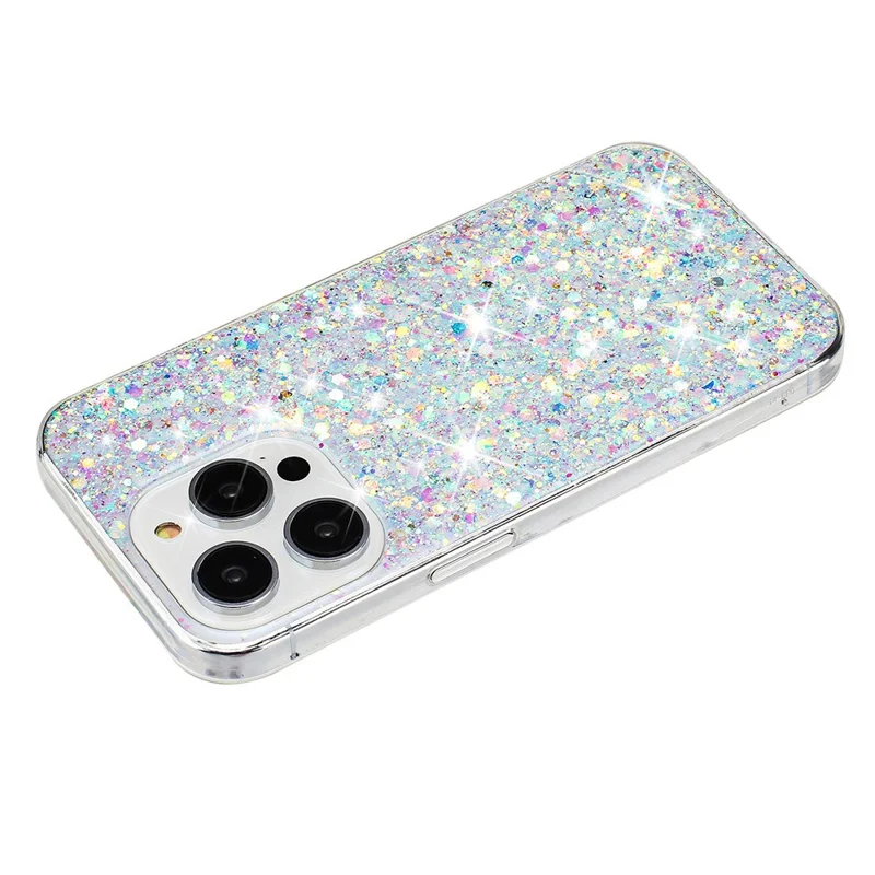 For iPhone 15 Pro Anti-Scratch TPU Phone Case Epoxy Glittery Powder Phone Cover - White