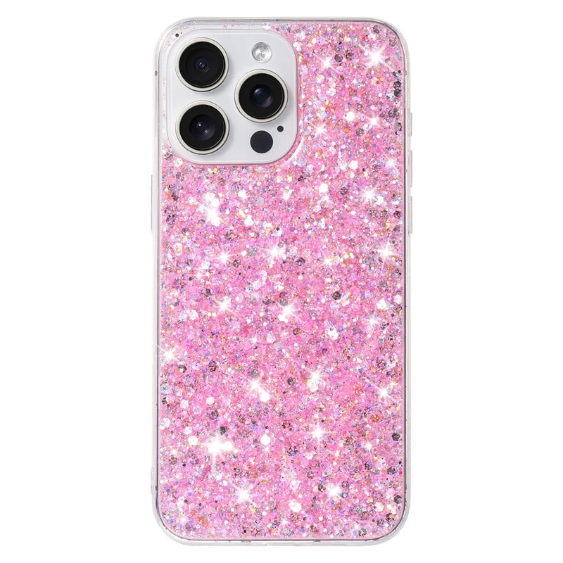 For iPhone 15 Pro Anti-Scratch TPU Phone Case Epoxy Glittery Powder Phone Cover - Pink