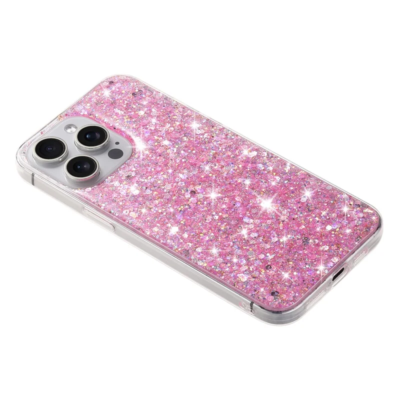 For iPhone 15 Pro Anti-Scratch TPU Phone Case Epoxy Glittery Powder Phone Cover - Pink