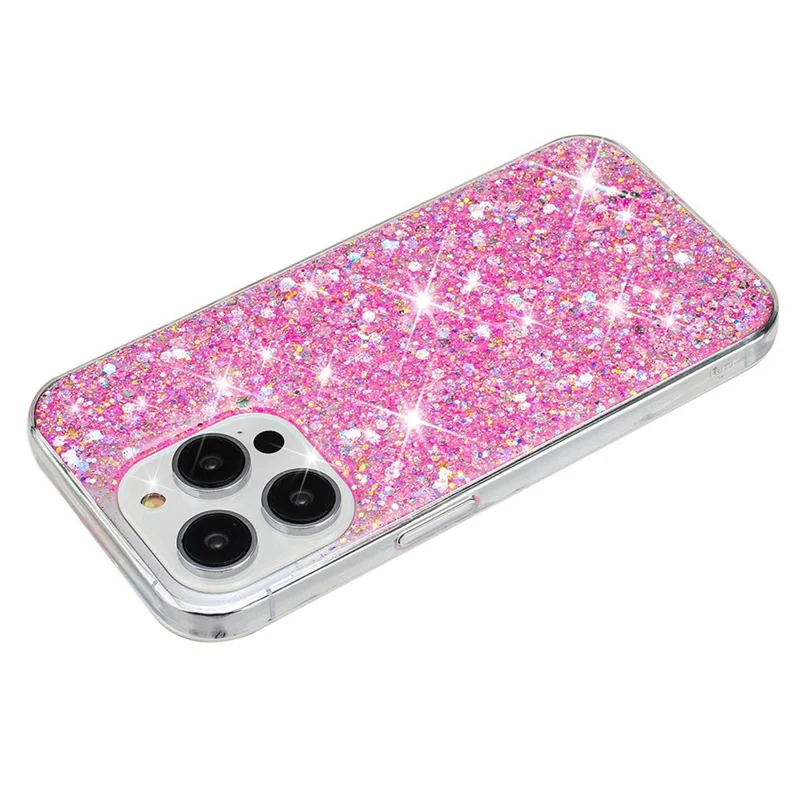 For iPhone 15 Pro Anti-Scratch TPU Phone Case Epoxy Glittery Powder Phone Cover - Pink