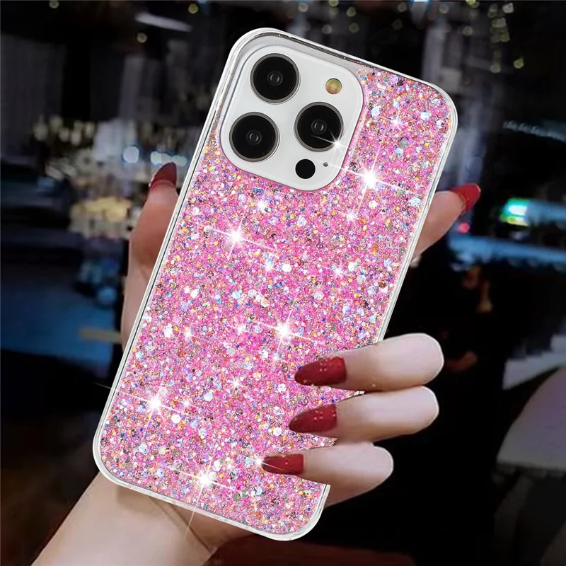 For iPhone 15 Pro Anti-Scratch TPU Phone Case Epoxy Glittery Powder Phone Cover - Pink