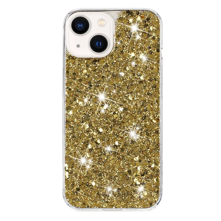 For iPhone 15 Back Protector Case Sparkle Epoxy Cell Phone TPU Cover - Gold