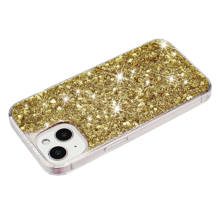 For iPhone 15 Back Protector Case Sparkle Epoxy Cell Phone TPU Cover - Gold
