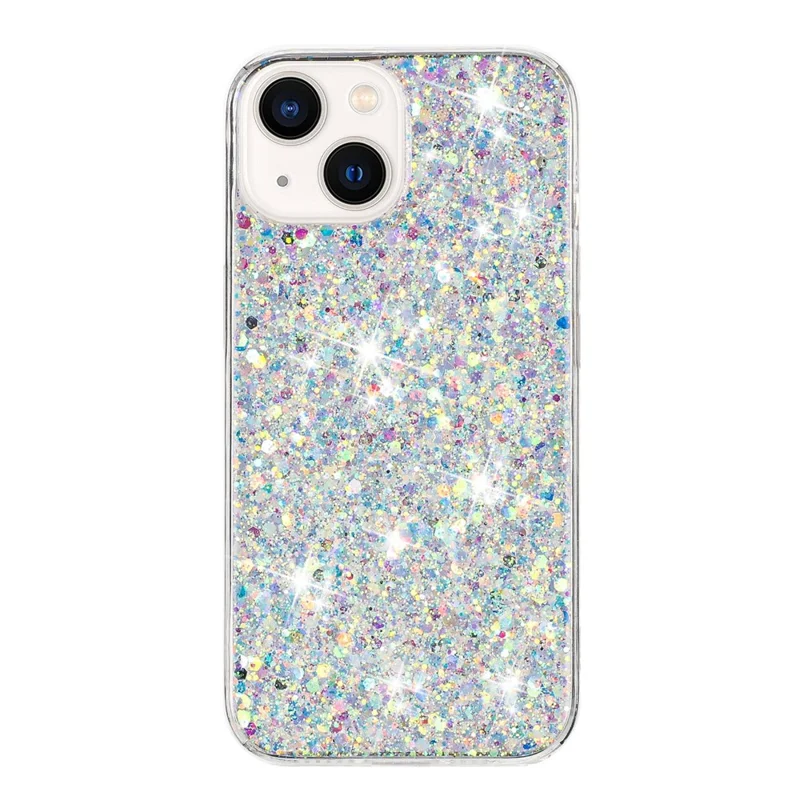 Voor iPhone 15 Achterkantbeschermer Hoesje Glitter Epoxy Mobiele Telefoon TPU Cover - Wit