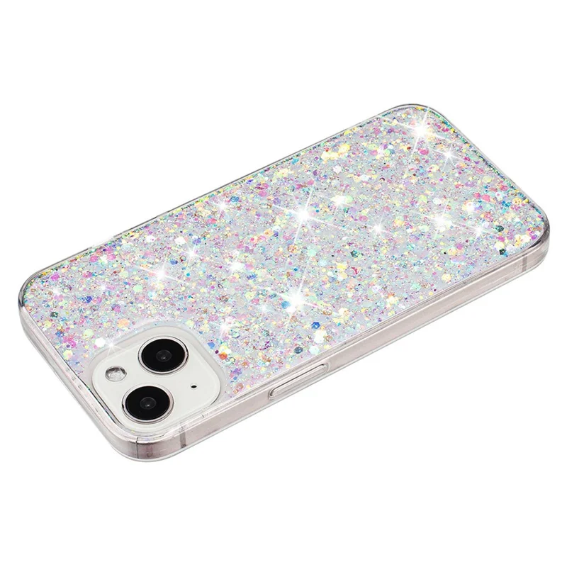 Voor iPhone 15 Achterkantbeschermer Hoesje Glitter Epoxy Mobiele Telefoon TPU Cover - Wit