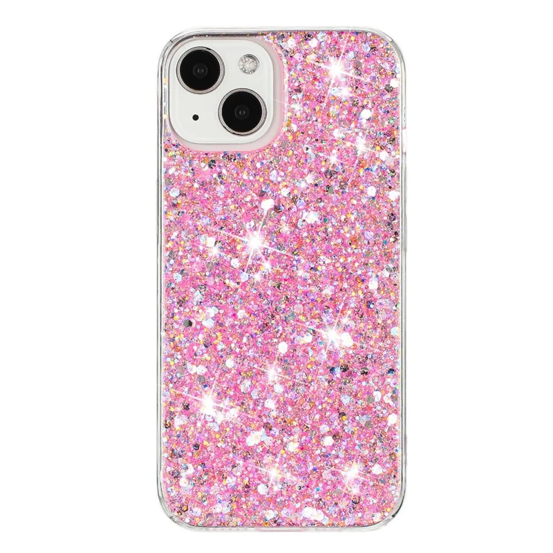Für iPhone 15 Rückwandschutz-Hülle Sparkle Epoxy Handy-TPU-Abdeckung - Pink