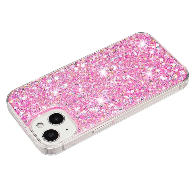 Für iPhone 15 Rückwandschutz-Hülle Sparkle Epoxy Handy-TPU-Abdeckung - Pink