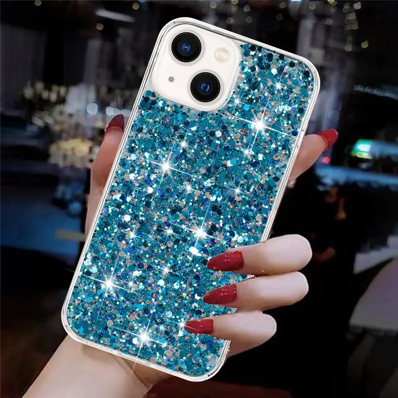 Para el Iphone 15 Back Protector Case Sparkle Epoxy Cell Tip Cover TPU - Azul