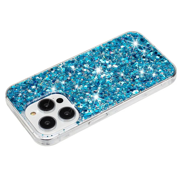 Para iPhone 14 Pro Max Epoxy TPU Phone Case Shell Glittery Mobile Phone Cover - Azul