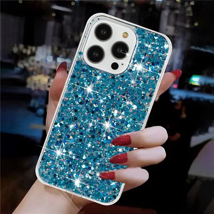 Para iPhone 14 Pro Max Epoxy TPU Phone Case Shell Glittery Mobile Phone Cover - Azul