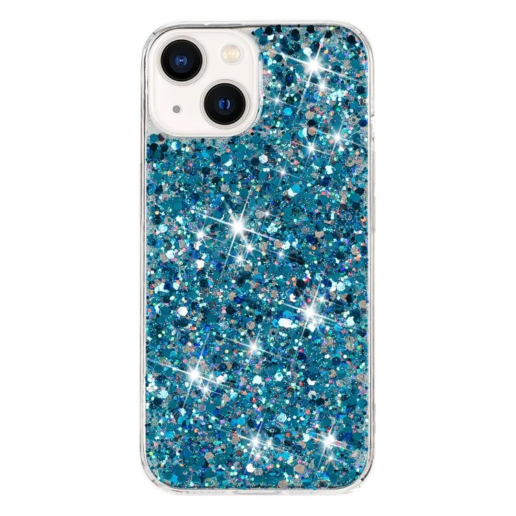 Phone Case for iPhone 14 Glittery Powder Decor Epoxy TPU Slim-Fit Phone Cover - Blue