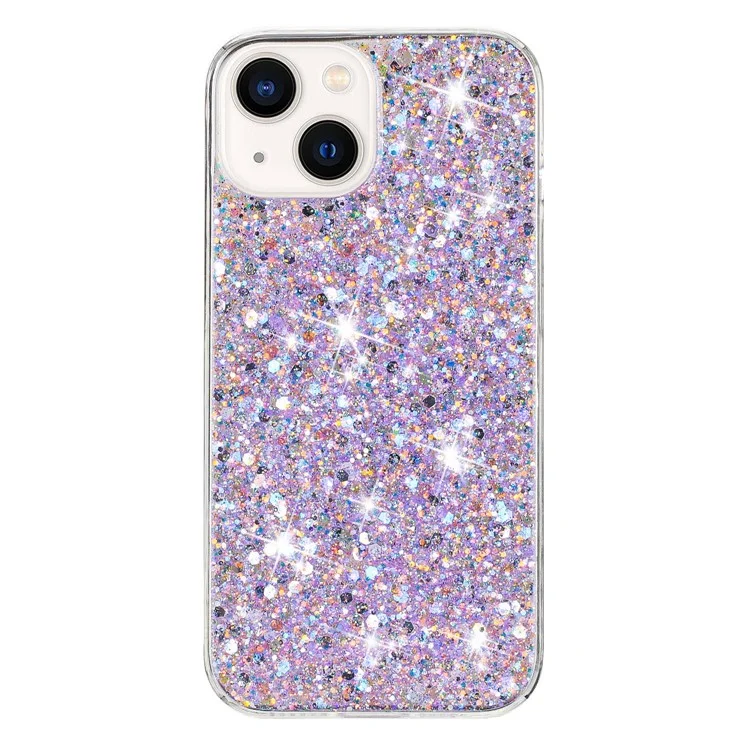 Coque iPhone 13 en TPU Epoxy, Housse de protection anti-rayures avec poudre scintillante - Violet