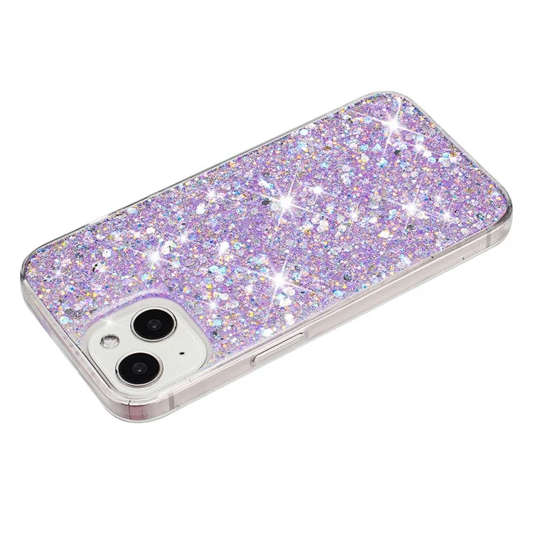 Coque iPhone 13 en TPU Epoxy, Housse de protection anti-rayures avec poudre scintillante - Violet