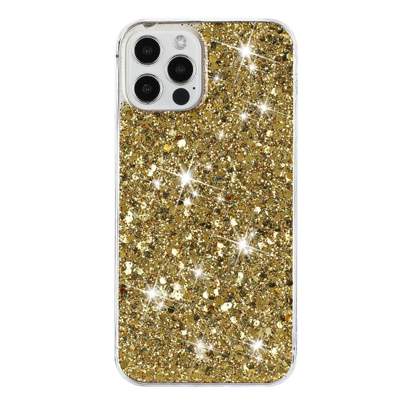 For iPhone 12 Pro Max Cases Anti-Scratch Phone Cover Epoxy Glittery Powder Decor TPU Phone Shell - Gold