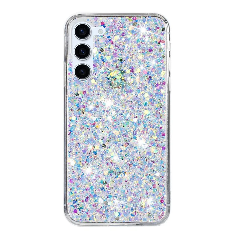 Für Samsung Galaxy S23 stoßsichere Rückabdeckung mit Glitzer-Epoxy-Handyhülle aus TPU - Weiß